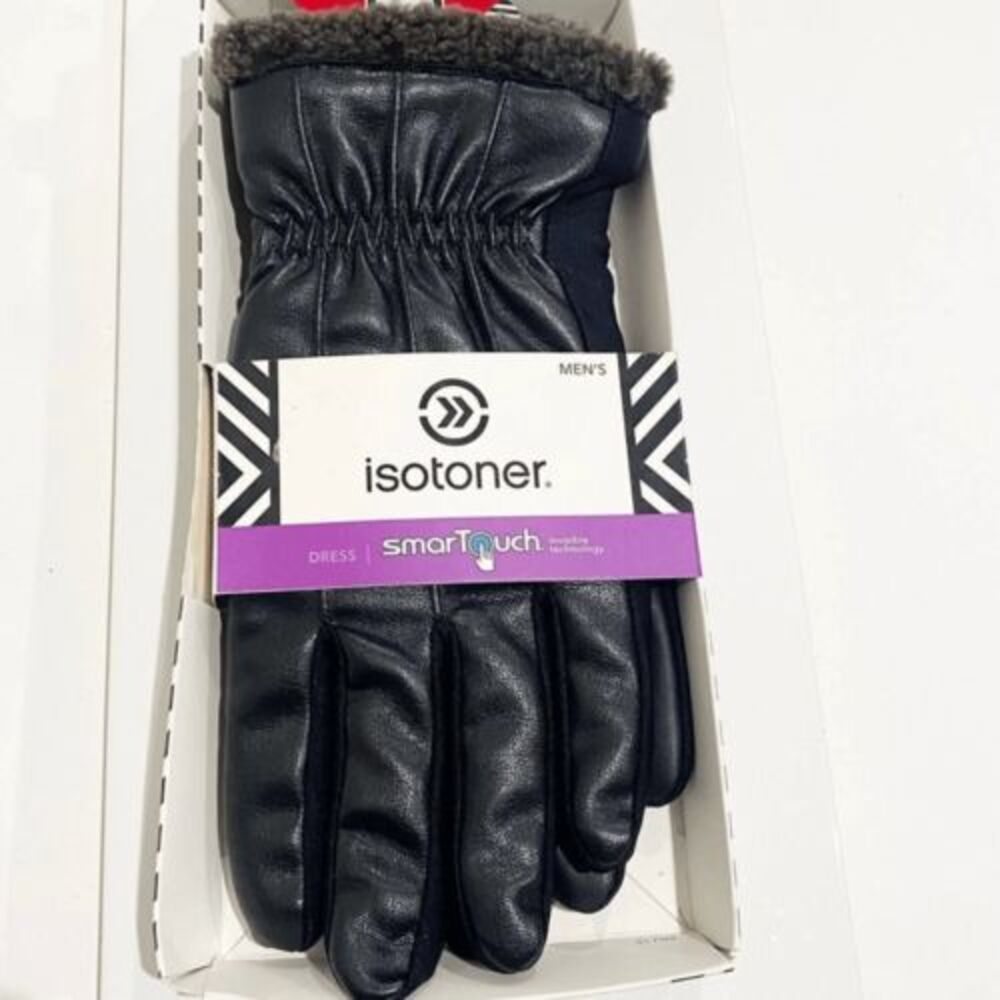 New ISOTONER men's smartouch fleece lined gloves‎ black med thermaflex lining